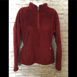North Face red furry pullover